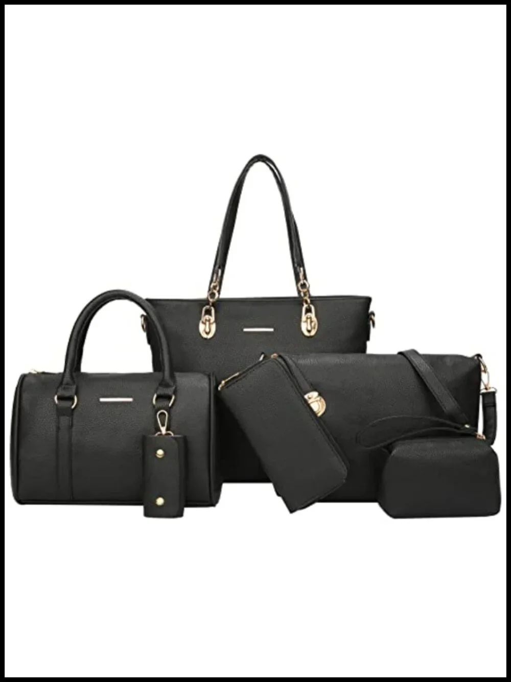 6-Piece Synthetic Leather Tote Crossbody Bag Set with Satchel Clutch